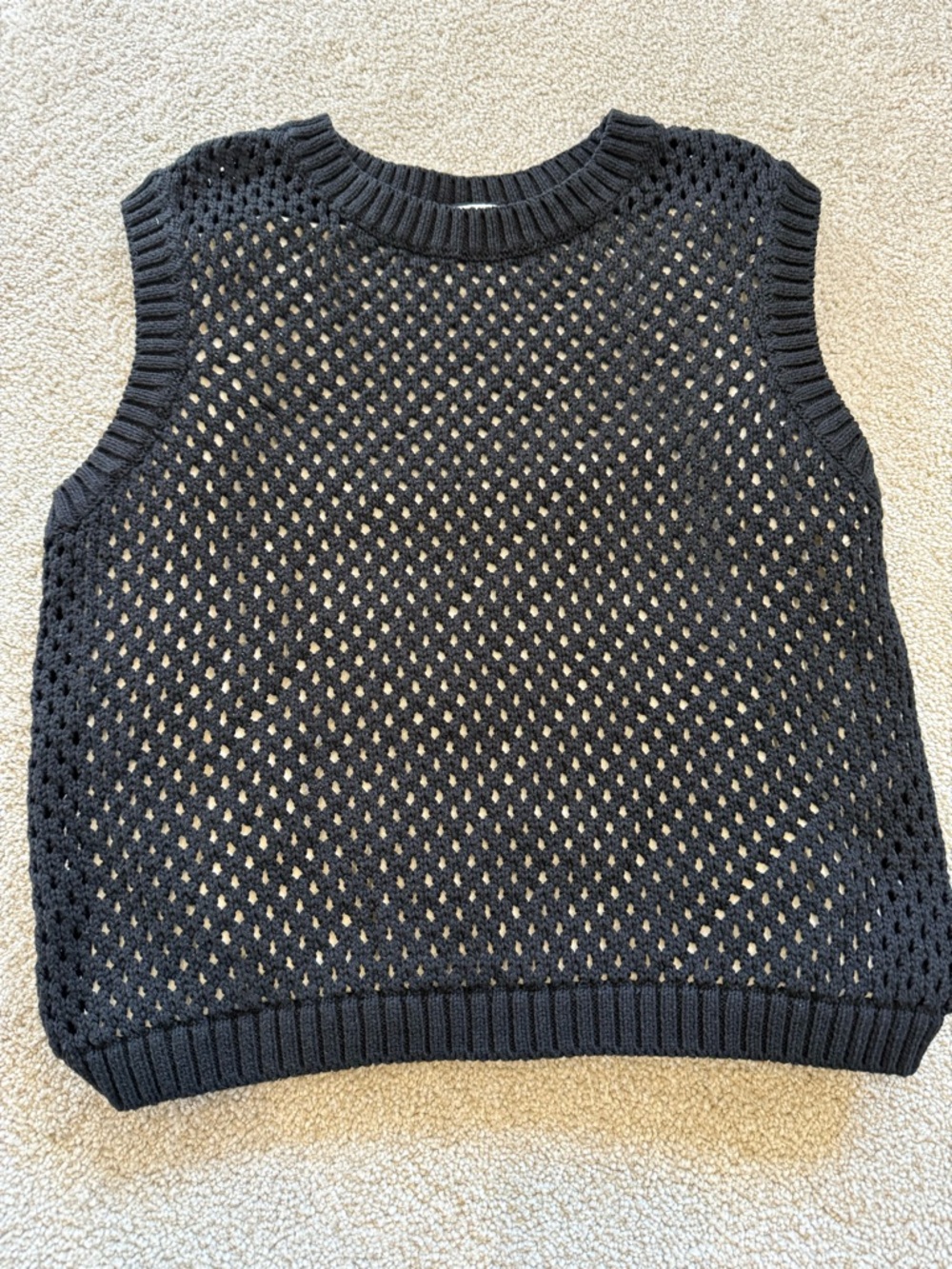 Abound Women Small Black Open Knit Sweater Vest Sleeveless Crewneck Lightweight - Picture 2 of 3